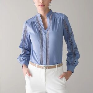 White House Black Market Long Sleeve Embroidered Poplin Shirt Blue Sz M